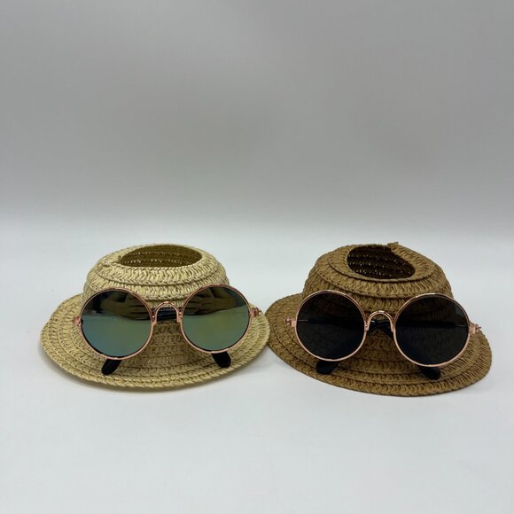 2 Pcs Plush Accessories: Knitted Hats, Glasses, Summer Vacation Outfits - Picture 3 of 6